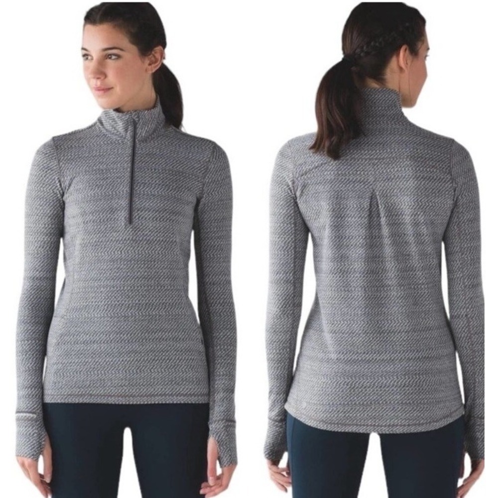 Lululemon Outrun 1/2 Zip Hazy Heather Heathered White Heathered Black size 4 EUC